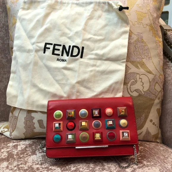 Fendi Red Multicolor Studded Women's Bag - Picture 6 of 14